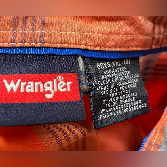 🔥❤️🔥 Wrangler Classic Orange & Blue Plaid Short Sleeve Boys XXLarge 18 S… - Picture 3 of 4